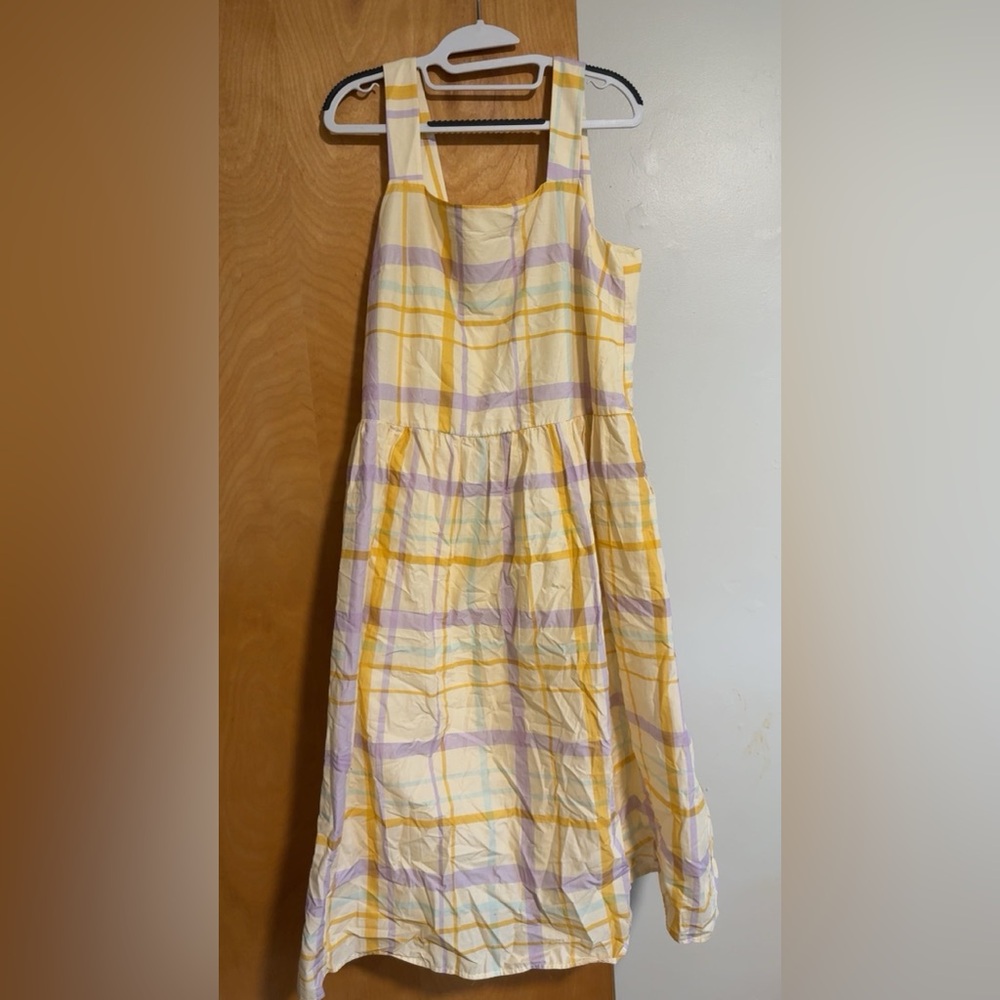 Elegant Yellow and Purple Plaid Midi Dress